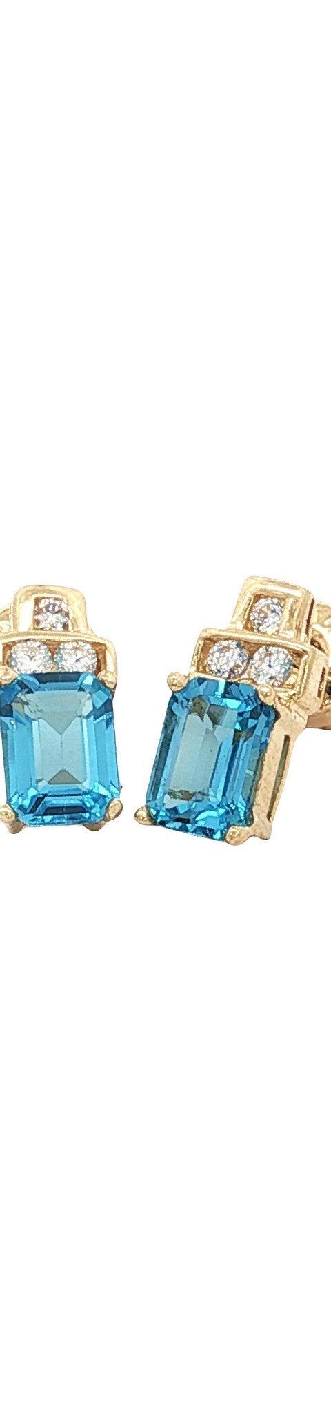 Vintage 14K Gold Stud Earrings with Topaz and Cubic Zirconia